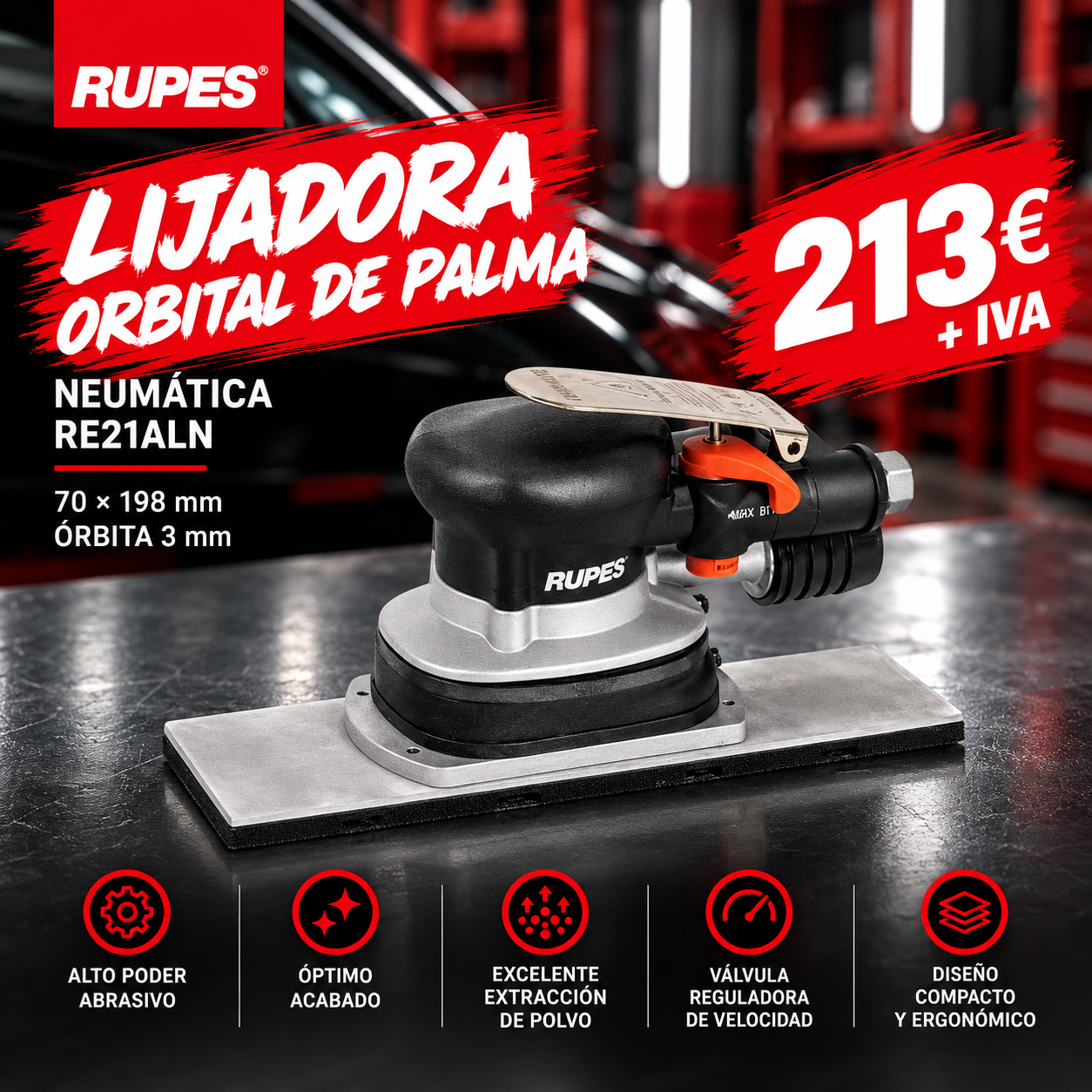 FEED Lijadora orbital neumatica RUPES en promocion